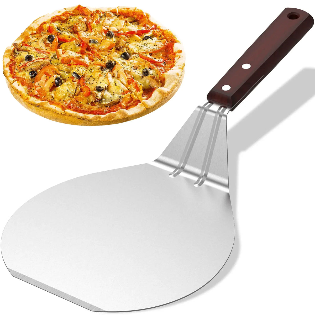 Metal Pizza Peel with Wood Handle - Non-Stick Pizza Shovel, 6.5"/10"/12"