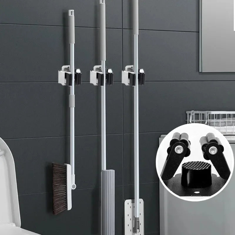 Wall Mounted Mop and Broom Holder Clips - Stainless Steel Hanging Storage Racks