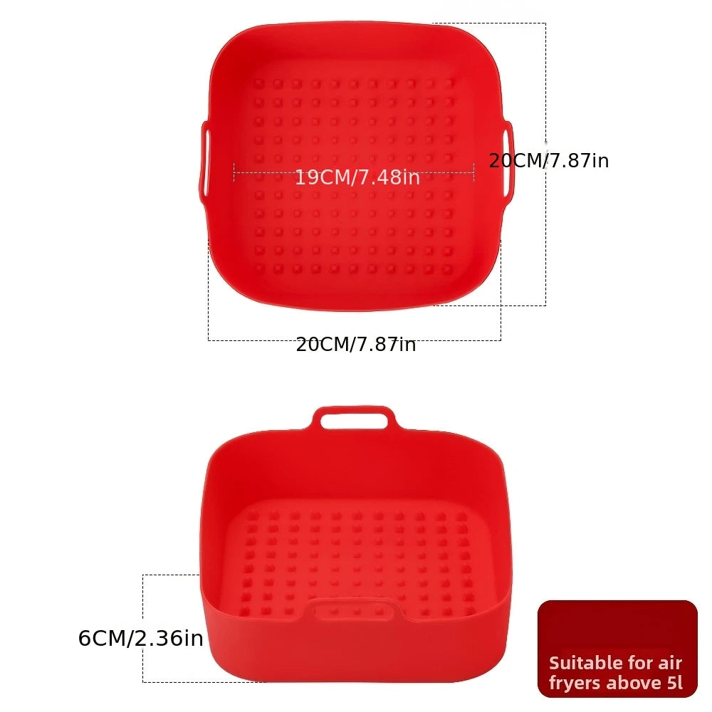 Reusable Silicone Air Fryer Liner - Square Basket Tray with Handles, Non-Stick and Dishwasher Safe
