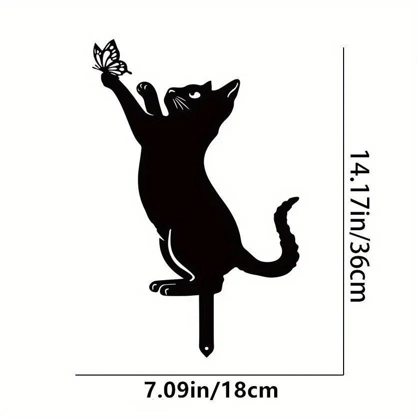 Cat Garden Stakes - Metal Silhouette Lawn Ornaments for Patios, Beds and Borders