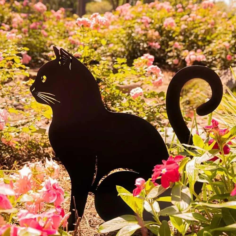 Cat Garden Stakes - Metal Silhouette Lawn Ornaments for Patios, Beds and Borders