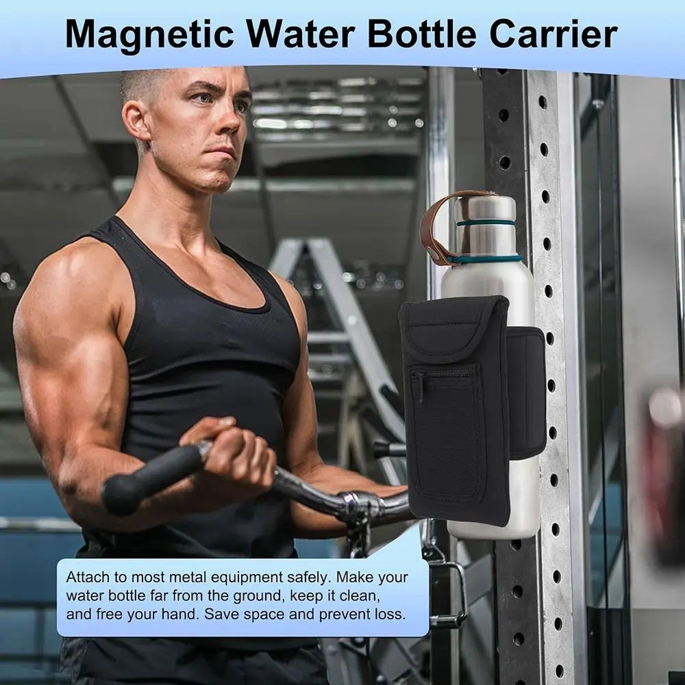 Magnetic Water Bottle Holder - Metal Gym Bag Clip for Racks and Frames