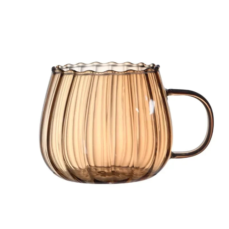 Striped Glass Mug 400ml - Borosilicate Pumpkin Cup for Coffee and Tea