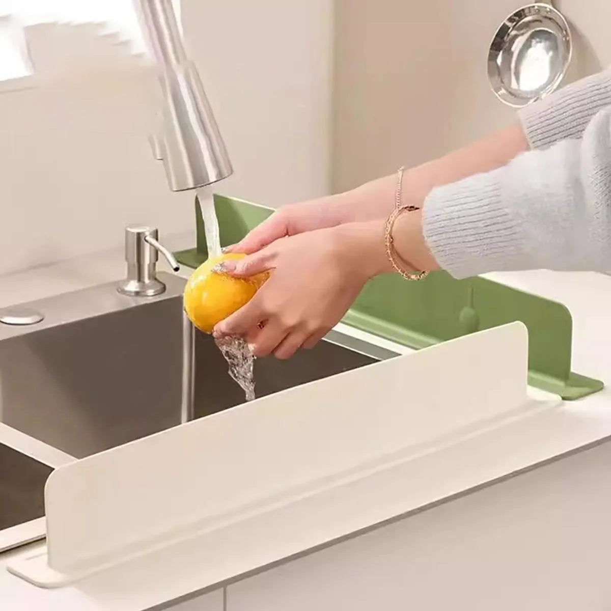 Silicone Sink - Flexible Waterproof Washing Up Basin in Green, Beige or Yellow
