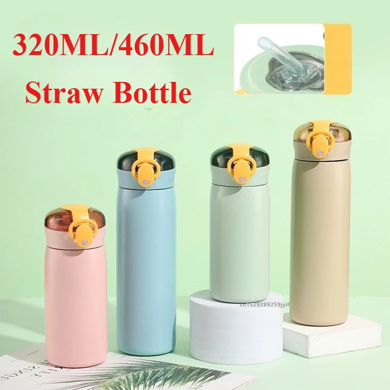 Kids Stainless Steel Thermos Flask - 320ml or 460ml Straw Water Bottle