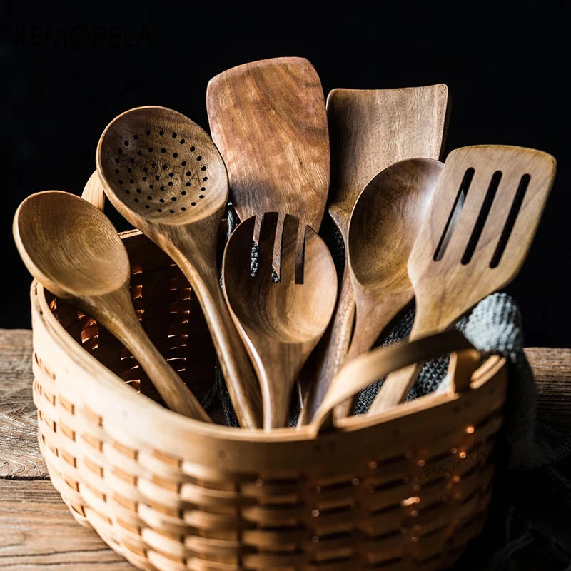 Wooden Spoons - Cooking Utensil Sets of 4, 7 or 9 with Utensils Holder