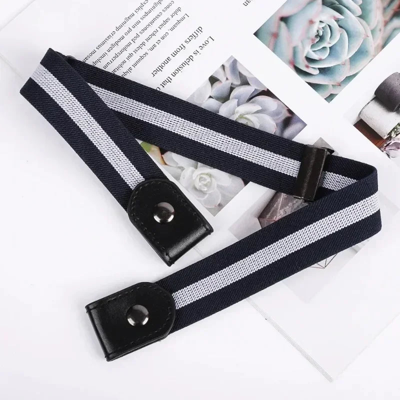 Canvas Elastic Belt - Adjustable No Buckle Waist Belt for Jeans, 60-65cm