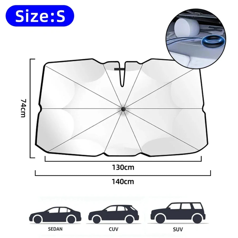 Car Windshield Sunshade Umbrella - Folding UV Reflective Front Window Sun Shade and Heat Blocker