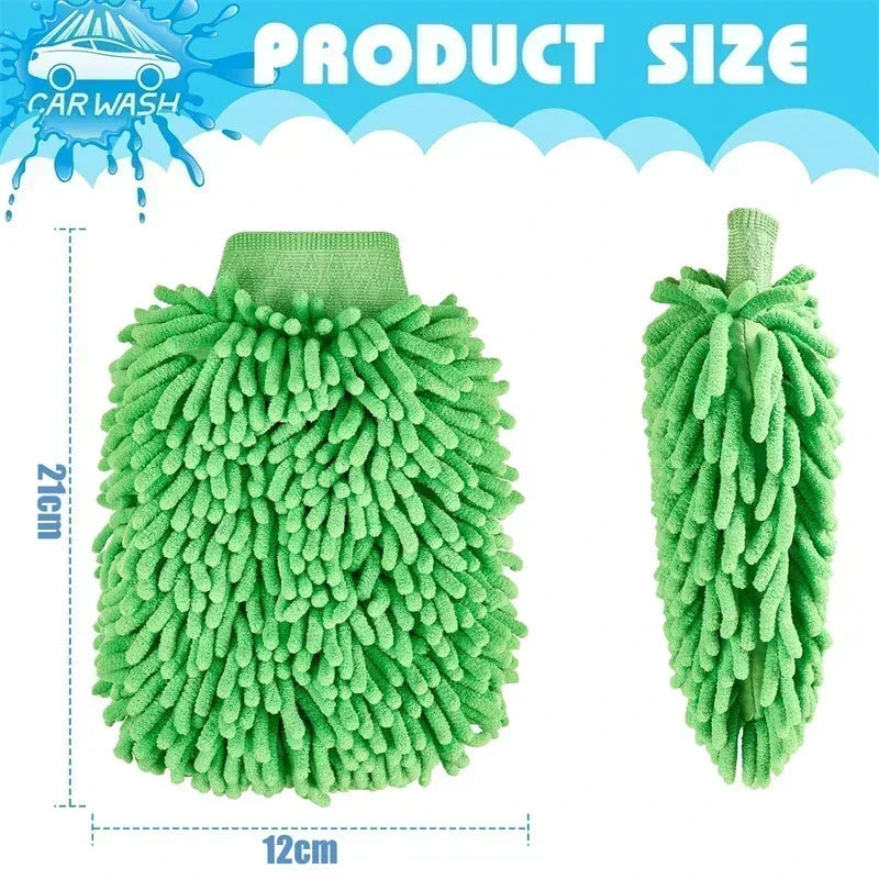 Chenille Car Wash Mitt - Double-Sided Microfibre Wash and Dust Glove Multipack