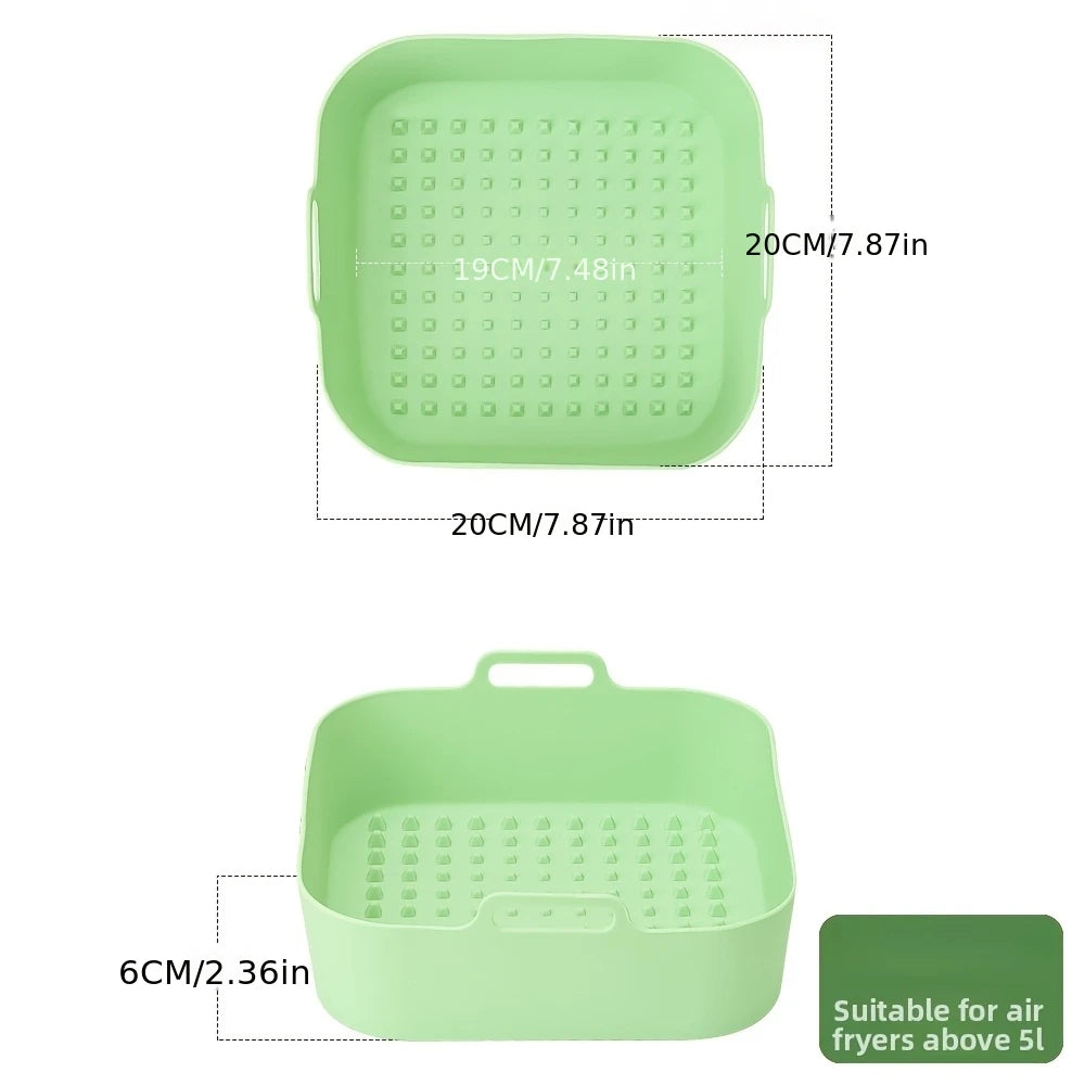 Reusable Silicone Air Fryer Liner - Square Basket Tray with Handles, Non-Stick and Dishwasher Safe