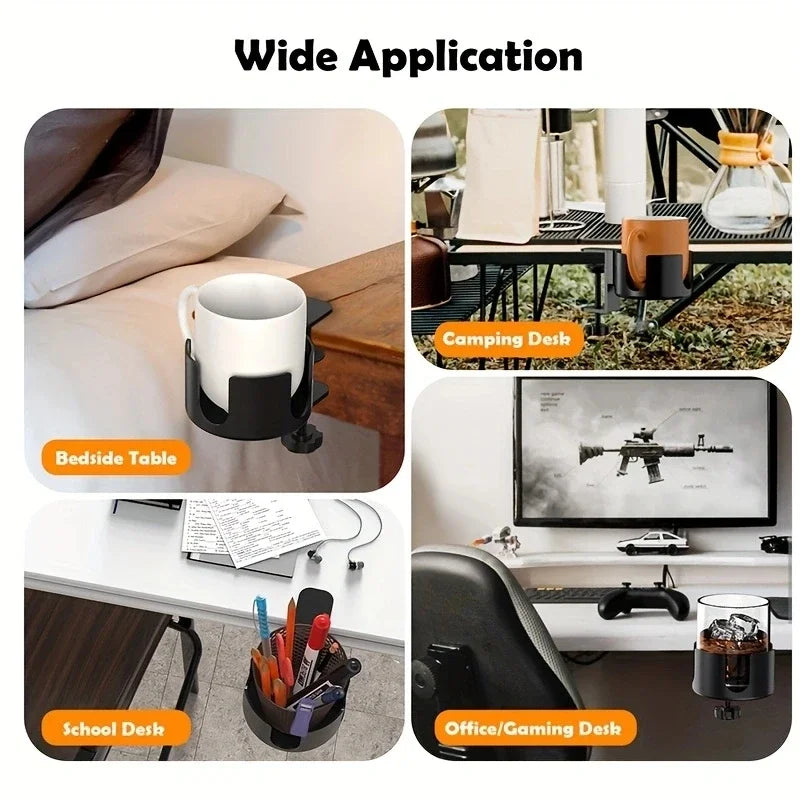 Desk Cup Holder Clamp - Adjustable Arm Stand for Mugs & Water Bottles