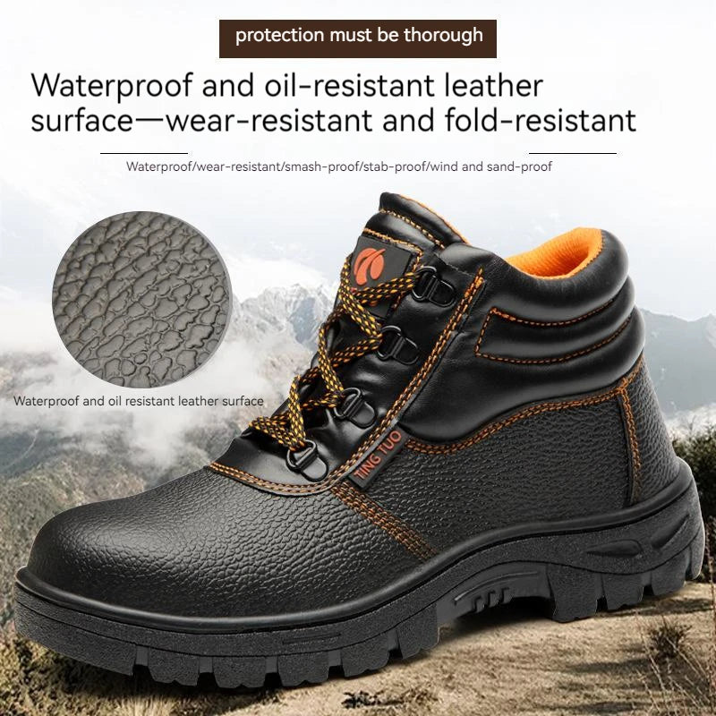 Mens Work Boots - Waterproof Wear-Resisting Black Boots, Sizes 40-46