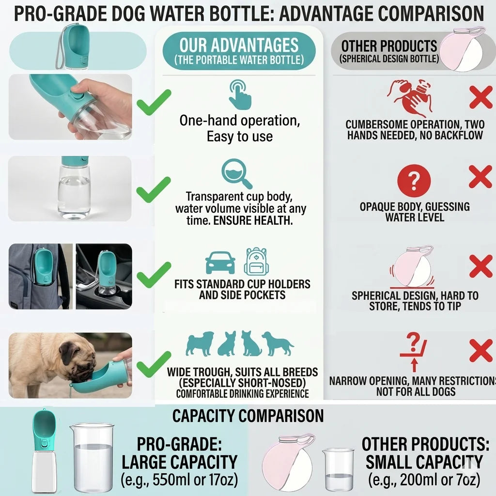 Portable Dog Water Bottle - Travel Drinking Bowl and Dispenser for Walks, 350ml and 550ml