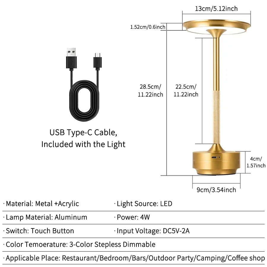 Wireless Table Lamp - USB Rechargeable Touch Candle Light for Bedroom