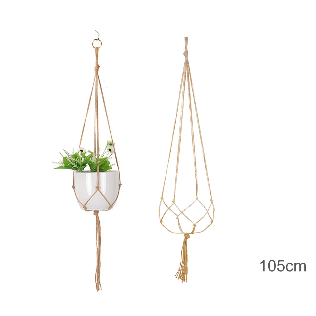 Macrame Plant Hanger - Handmade Knotted Rope Holder for Pots and Balcony Baskets