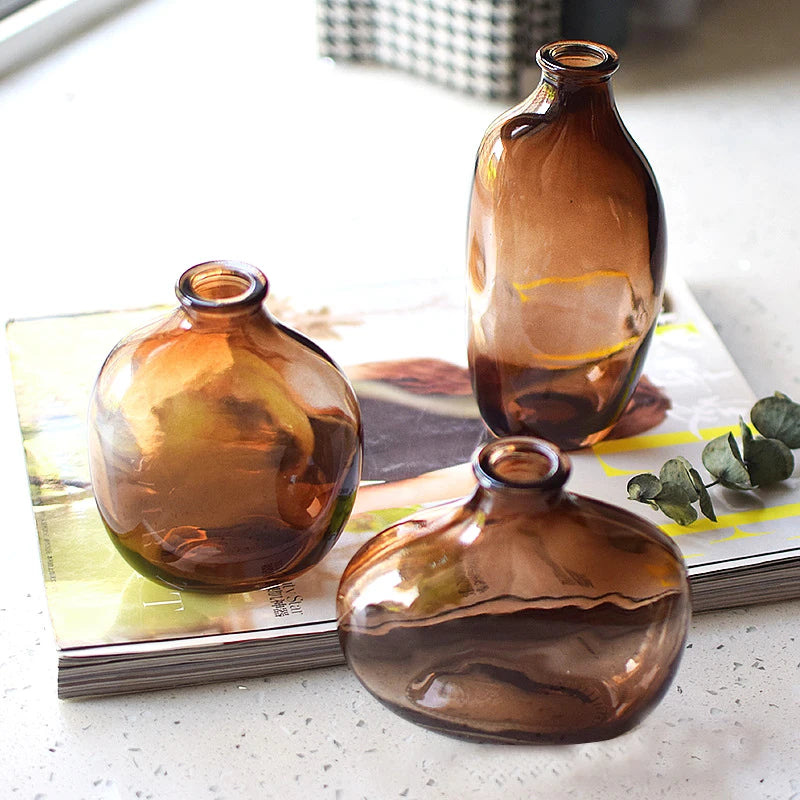 Retro Glass Vase - Thick Glass Bud Vase for Hydroponics and Table Decor