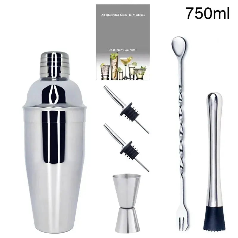 Cocktail Shaker Set with Recipes - 750ml Stainless Steel Bartender Kit