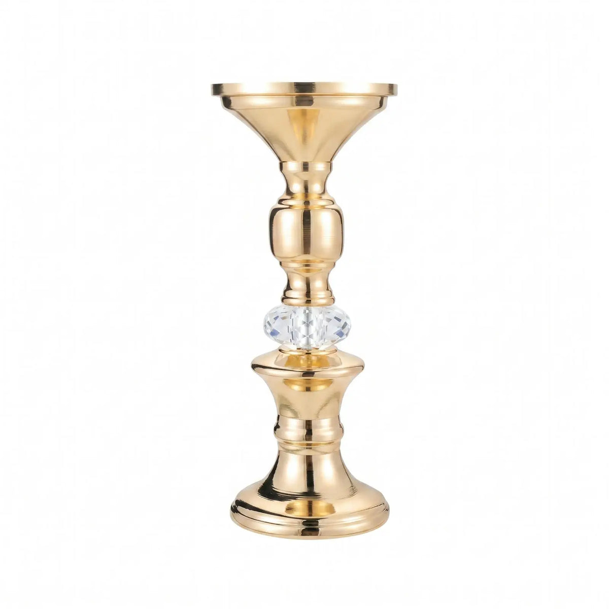 Gold Metal Pillar Candle Holders - Crystal Accent Stands for Table Centrepieces
