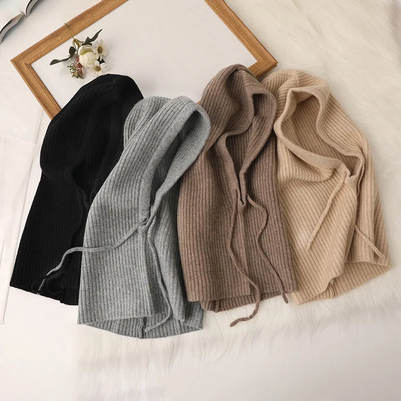 Knitted Hooded Scarf Hat - Two in One Winter Hood for Outdoor Warmth