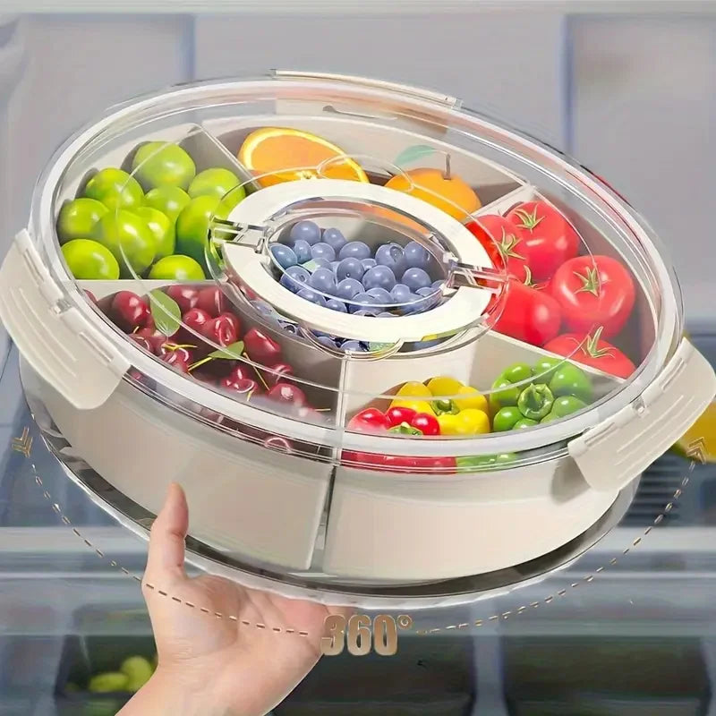 Rotating Snack Tray with Lid - Divided Serving Spinner for Charcuterie & Fruit