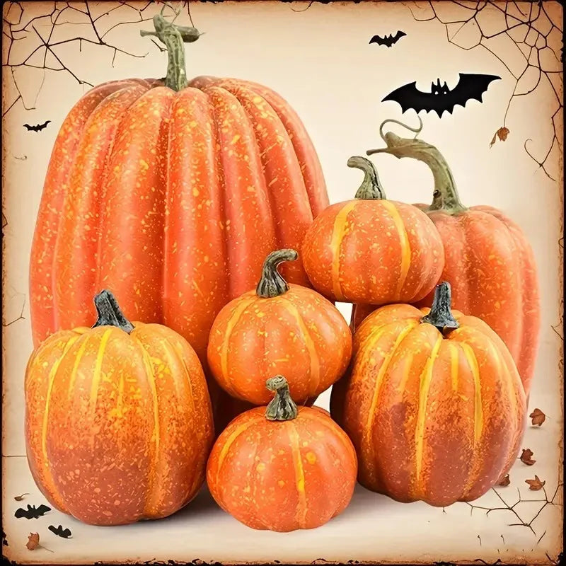 Artificial Pumpkins 7 Pack - Orange Foam Fall Decor for Tables and Porches