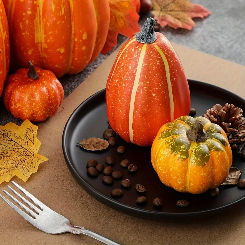 Artificial Pumpkins 7 Pack - Orange Foam Fall Decor for Tables and Porches