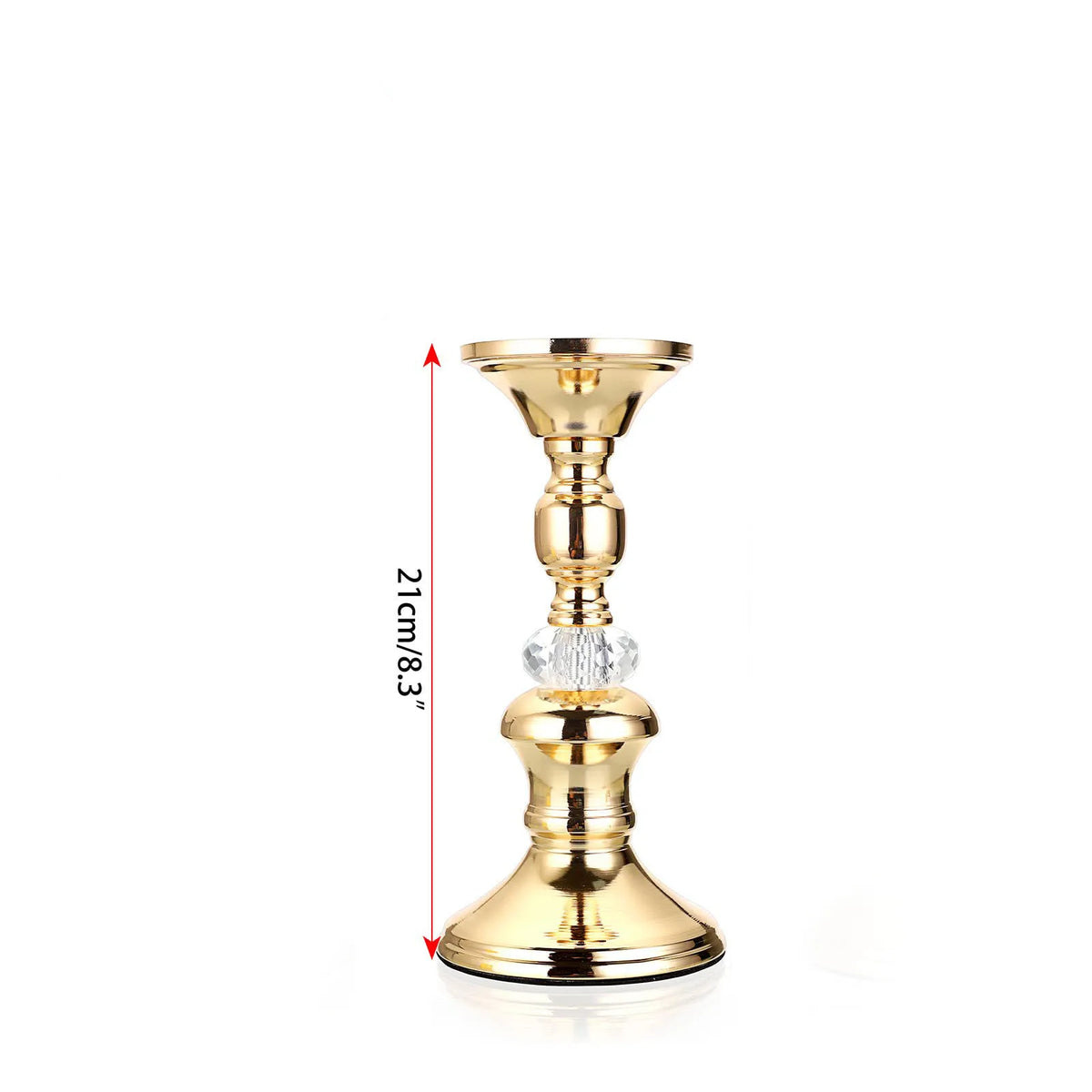 Gold Metal Pillar Candle Holders - Crystal Accent Stands for Table Centrepieces
