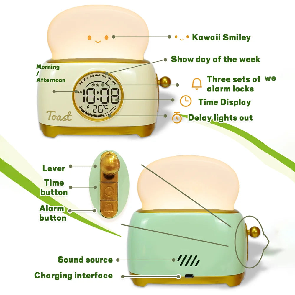 Kids Alarm Clock - LED Digital Bedside Clock with Temperature Display