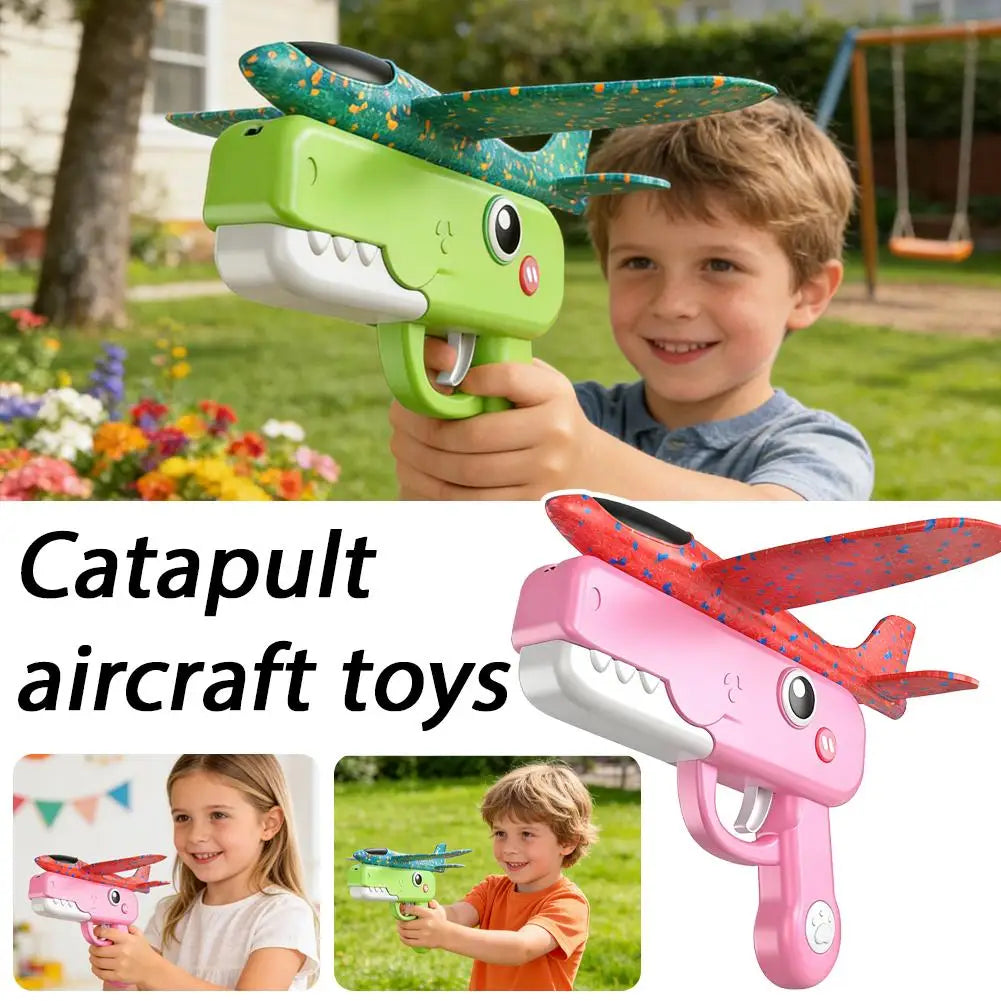 Catapult Aircraft Toy - Outdoor Launching Plane in Green, Pink and Blue