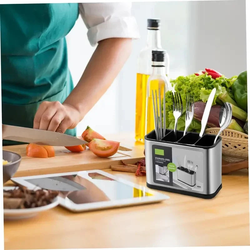 Stainless Steel Cutlery Caddy - Rustproof Utensil Holder with Drainage