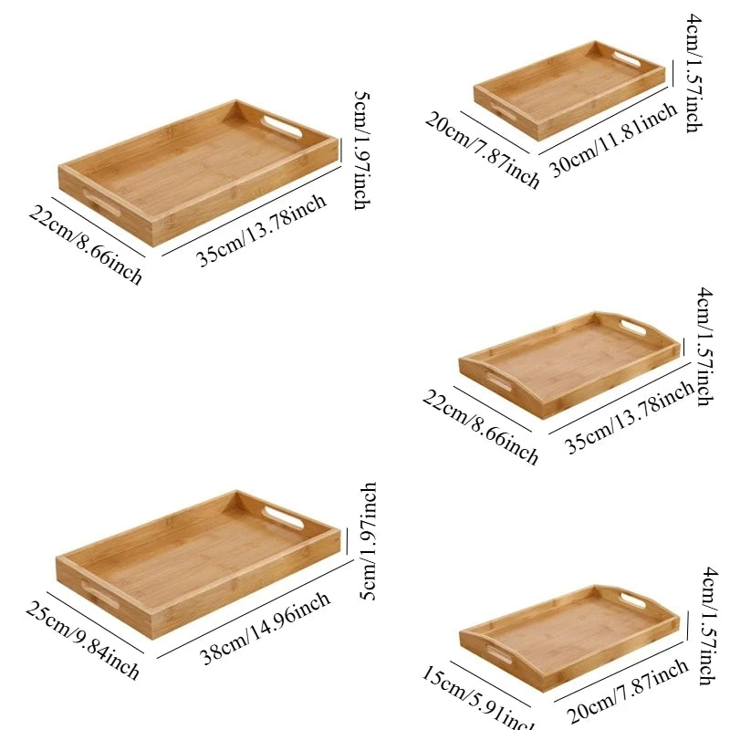 Bamboo Serving Tray with Handles - Rectangular Wooden Tea & Breakfast Tray