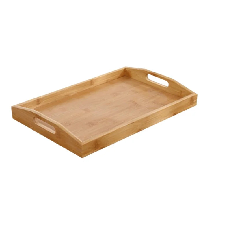 Bamboo Serving Tray with Handles - Rectangular Wooden Tea & Breakfast Tray