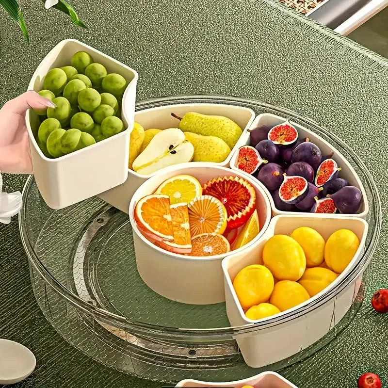 Rotating Snack Tray with Lid - Divided Serving Spinner for Charcuterie & Fruit