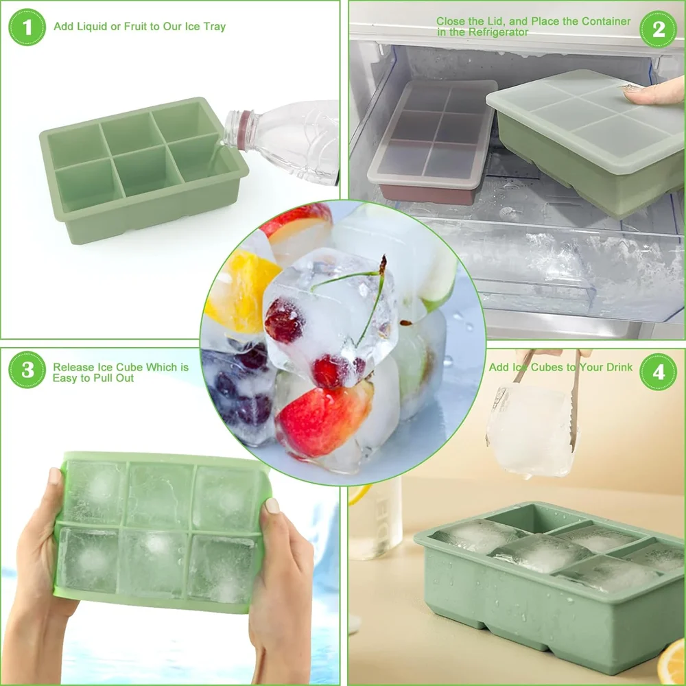 Large Ice Cube Tray with Lid - Stackable Silicone Mould for Whiskey, Cocktails and Bourbon