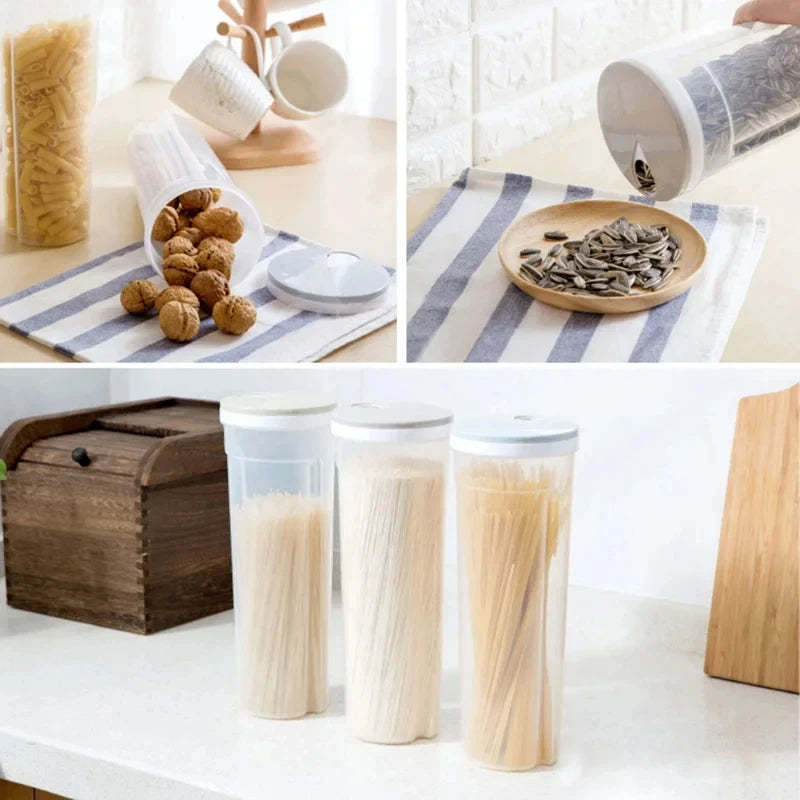 Airtight Pasta Storage Container - Sealed Divided Canister for Noodles and Dry Goods
