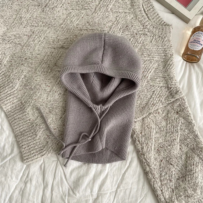 Knitted Hooded Scarf Hat - Two in One Winter Hood for Outdoor Warmth