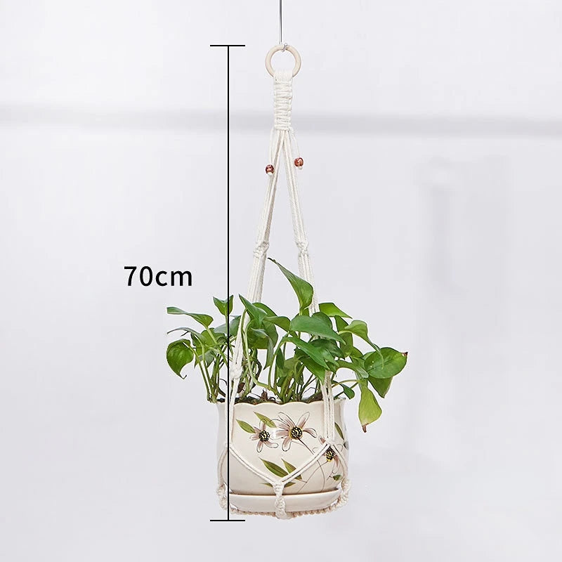 Macrame Plant Hanger - Handmade Knotted Rope Holder for Pots and Balcony Baskets