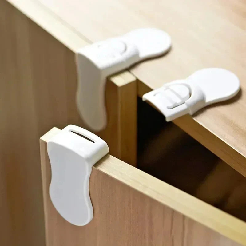 Baby Safety Cabinet Locks 5-Pack - Anti-Pinch ABS Drawer Latches in White