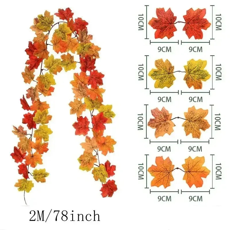Artificial Maple Leaf Garland 200cm - Autumn Vine for Doors and Mantels