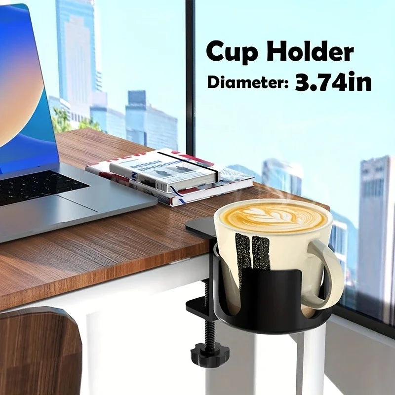 Desk Cup Holder Clamp - Adjustable Arm Stand for Mugs & Water Bottles