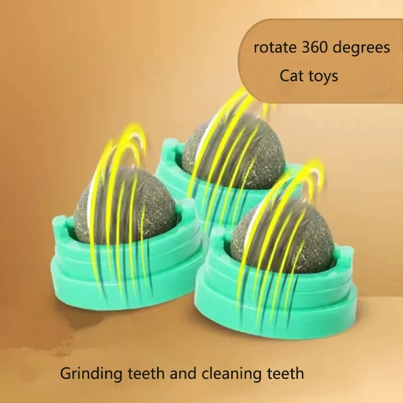 Catnip Wall Ball - Stick-On Rotating Cat Lick Toy with Natural Catnip Treats