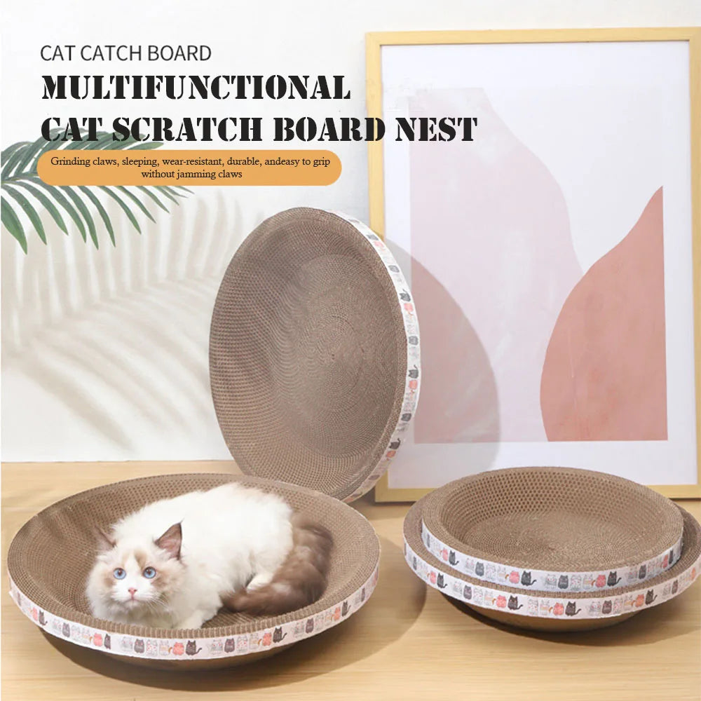 Cat Scratcher Bed - Oval Corrugated Cardboard Scratching Bowl and Lounger, 47 x 32cm