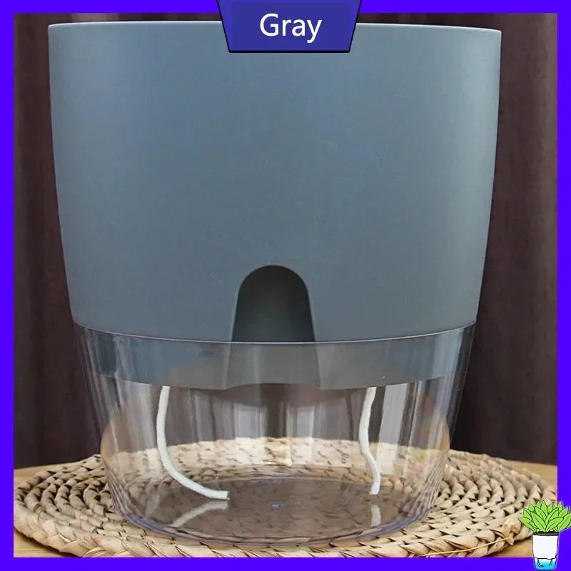 Self-Watering Plant Pot - Clear Double Layer Flowerpot with Cotton Wick and Fill Port