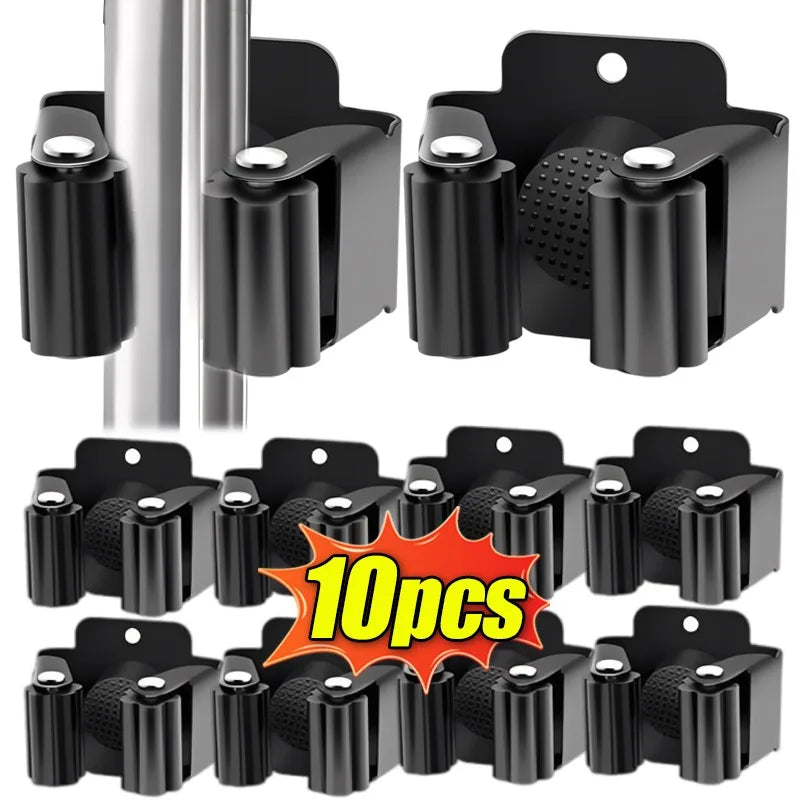Wall Mounted Mop and Broom Holder Clips - Stainless Steel Hanging Storage Racks