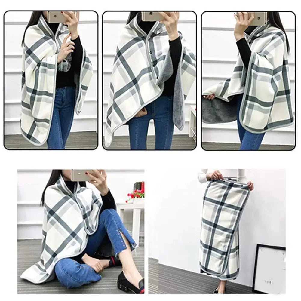 Wearable Shawl Blanket - Thick Tartan Wrap Throw for Home, Office and Sofa