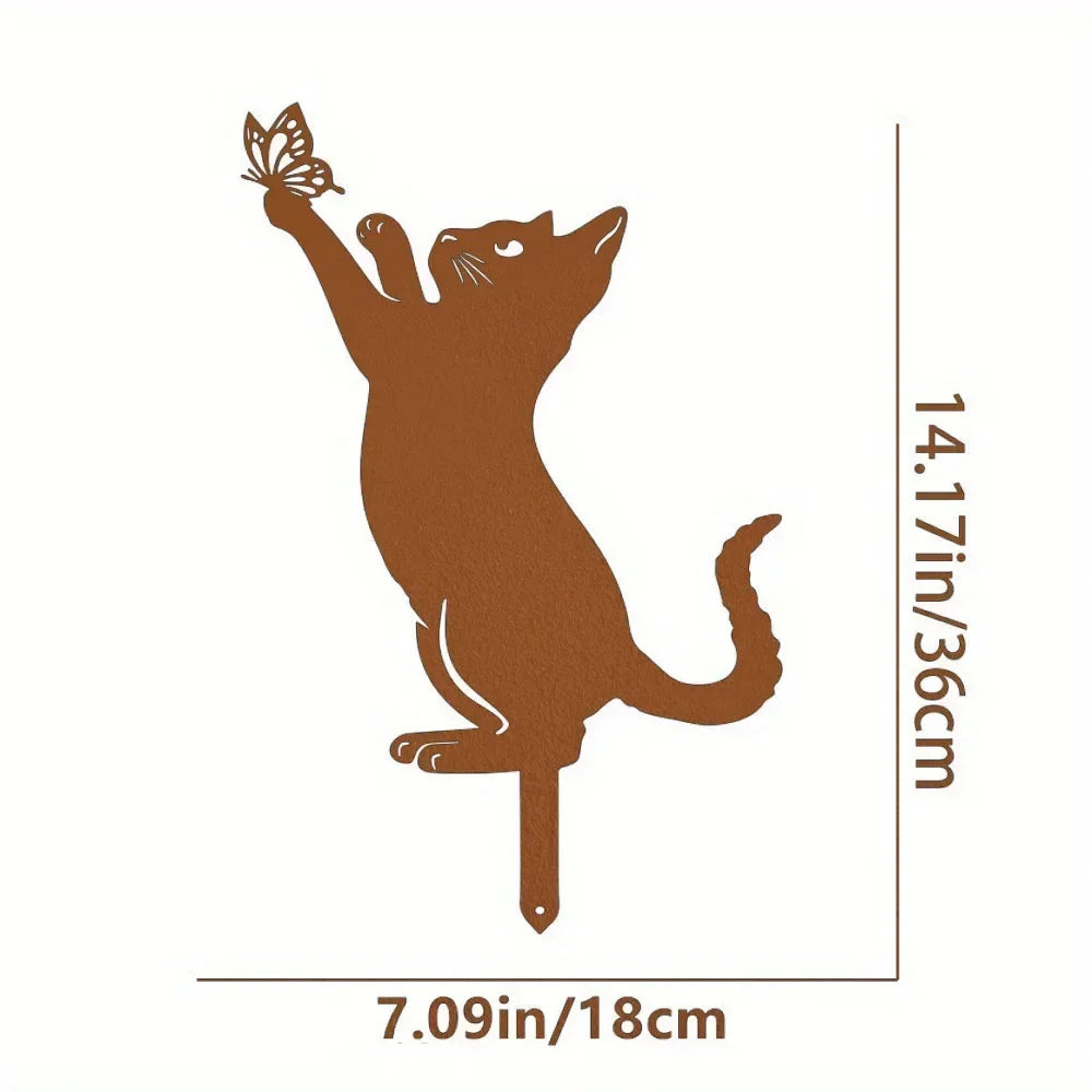 Cat Garden Stakes - Metal Silhouette Lawn Ornaments for Patios, Beds and Borders