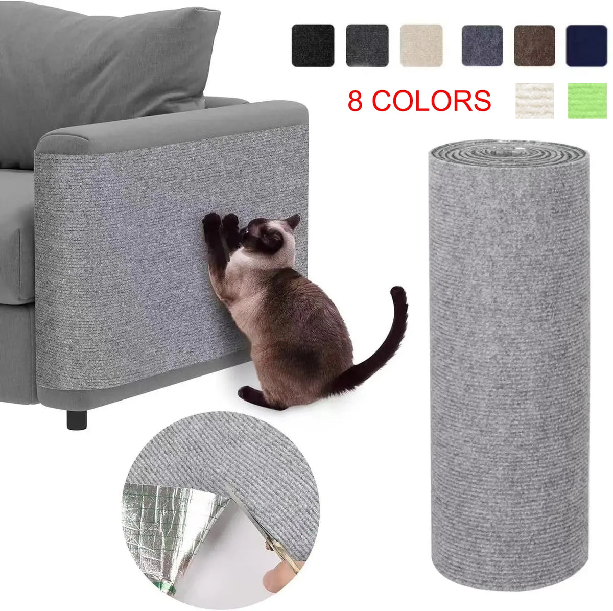 Self-Adhesive Cat Scratching Mat - Furniture Protector in 8 Sizes, 7 Colours