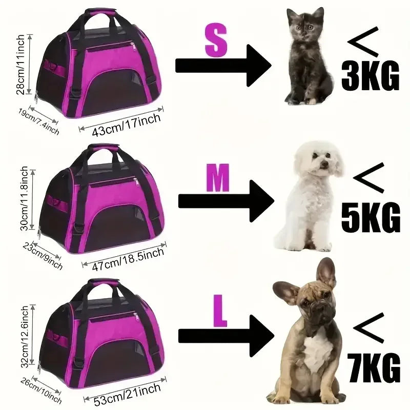 Pet Carrier Bag - Breathable Foldable Cat and Dog Travel Bag in S, M and L