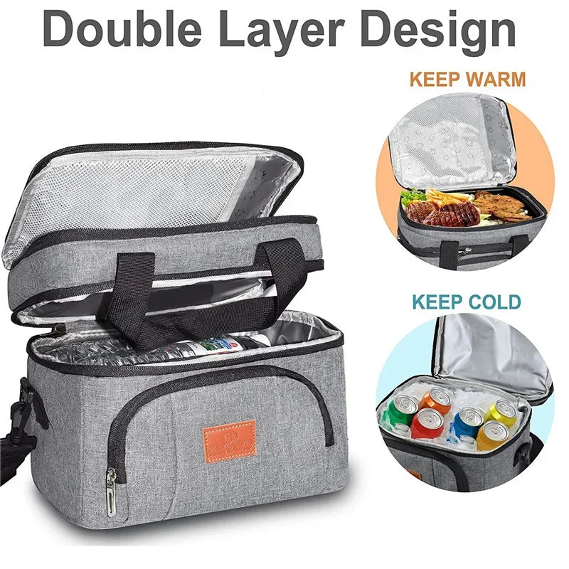 Insulated Cooler Tote Bag - Leakproof Double Layer Lunch and Picnic Bag with Shoulder Strap