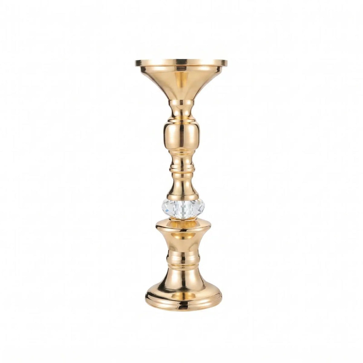 Gold Metal Pillar Candle Holders - Crystal Accent Stands for Table Centrepieces